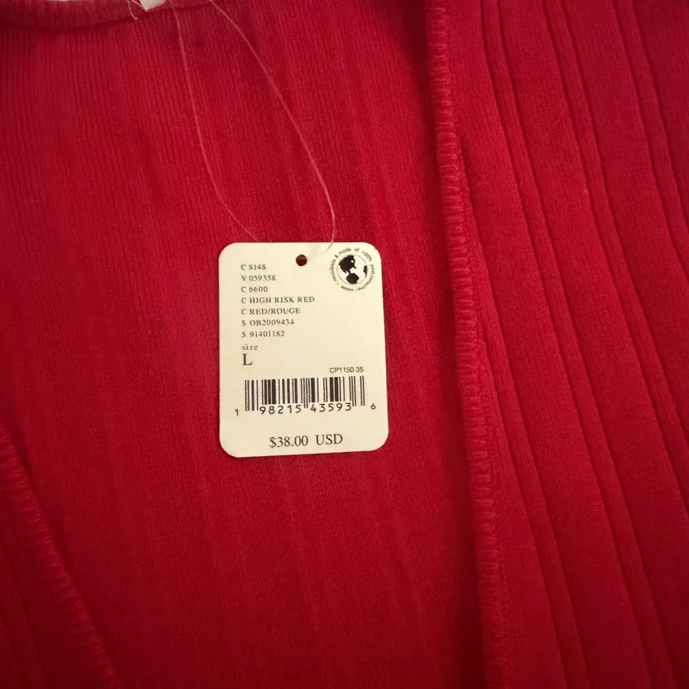 Free People Red Ribbed V-Neck Tank - Picture 2 of 3